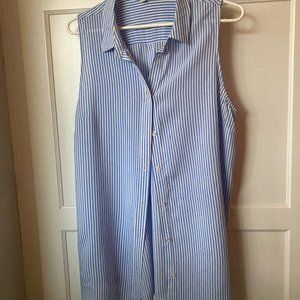 Blue and White Sleeveless striped top